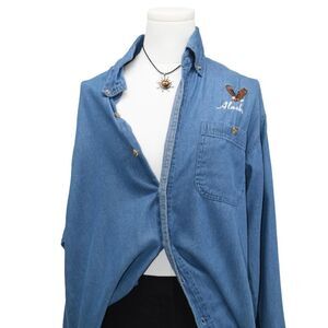 Vintage 90s Dad Denim Shirt Alaskan Eagle Naturecore Grandpa Core Shirt M